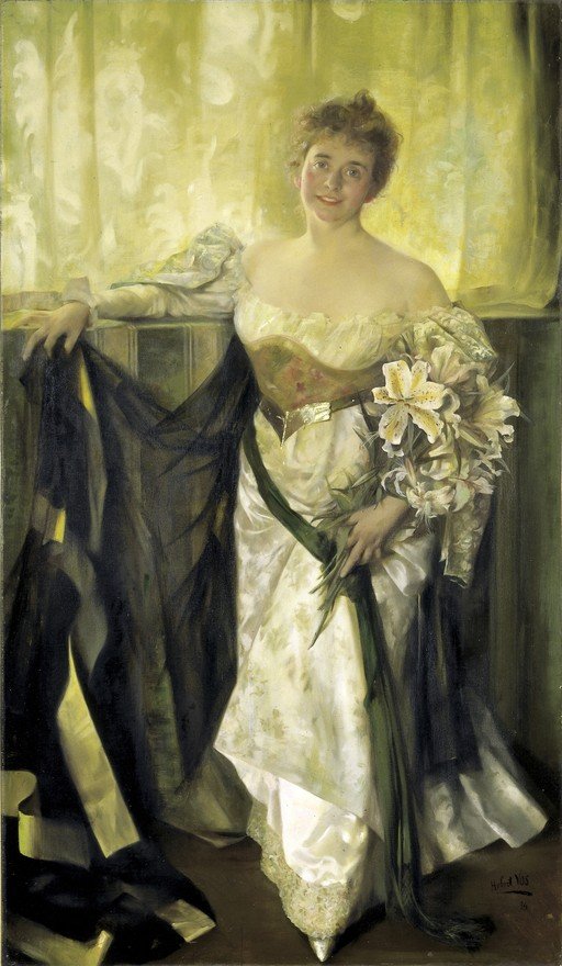 Portrait of a Woman in a White Gown with Lilies