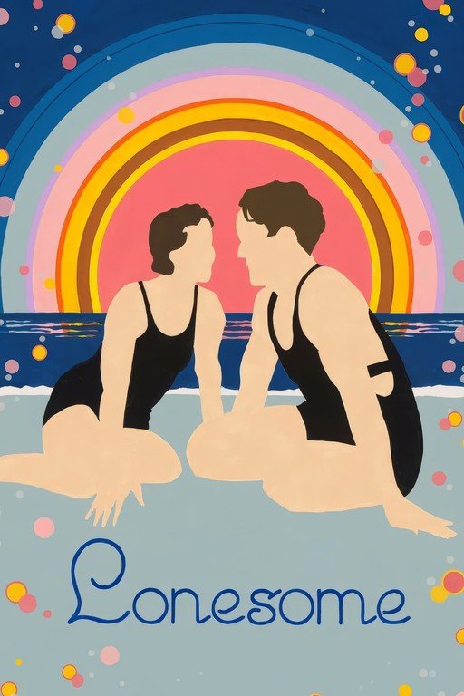Couple Gazes Under a Stylized Rainbow
