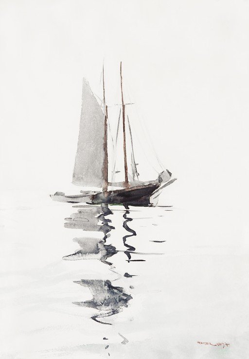Watercolor Painting of a Sailboat on Calm Water