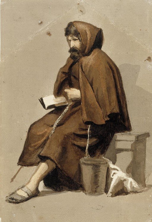 Monk Reading a Book While Sitting
