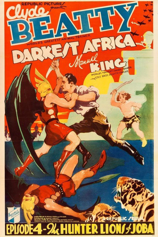 Clyde Beatty Darkest Africa Manuel King Hunter Lions of Joba Poster