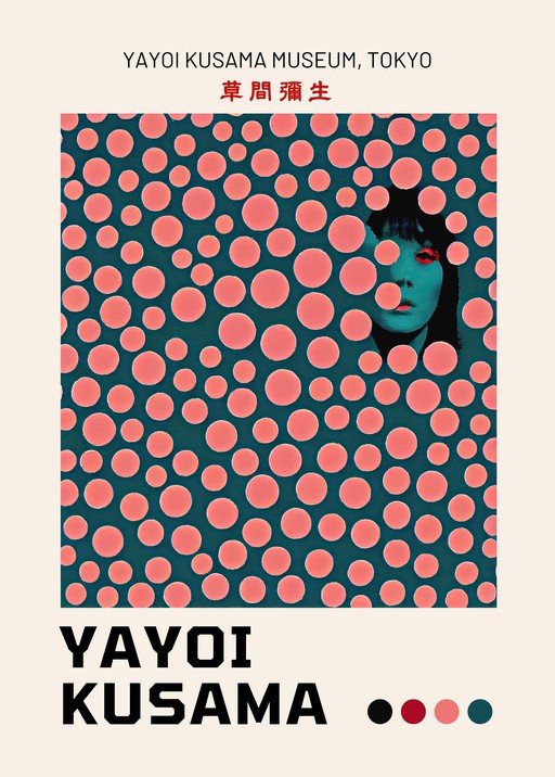Yayoi Kusama Museum Poster with Polka Dots and Portrait