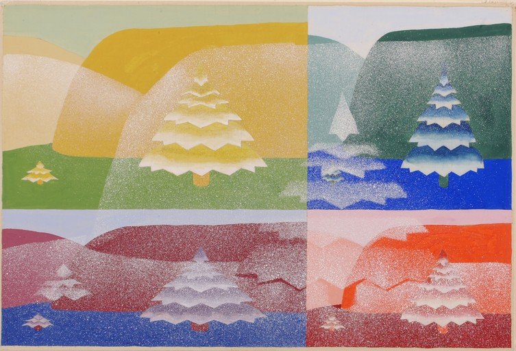 Four Seasons Abstract Landscape with Stylized Trees