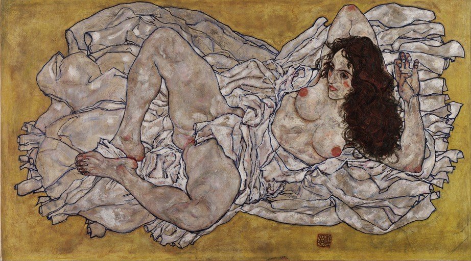 Woman Lying Down with White Drapery