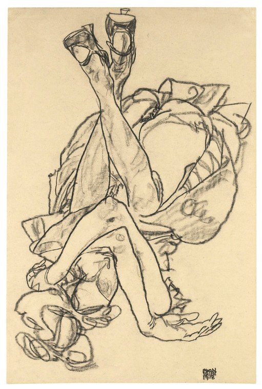 Egon Schiele's Reclining Nude with Crossed Legs