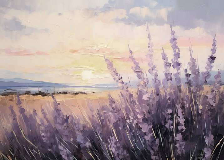 Lavender Field at Sunset Oil Painting