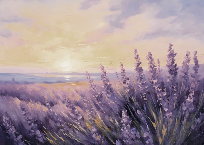 Lavender Field at Sunset Oil Painting
