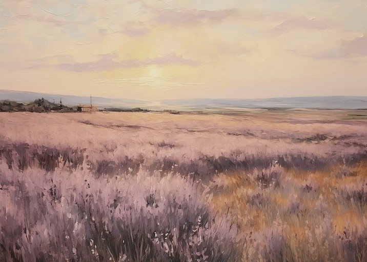 Lavender Field at Sunset Oil Painting