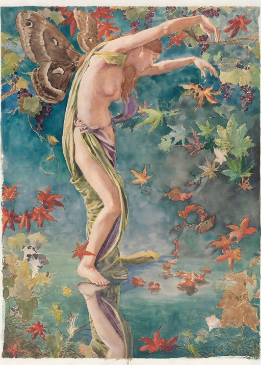 Fairy with Moth Wings and Autumn Leaves