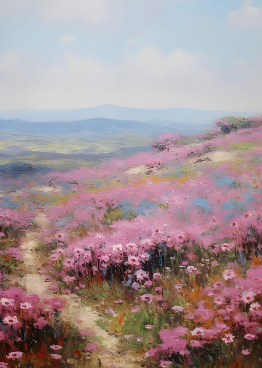 Impressionistic Landscape of Pink Wildflowers