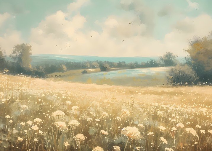 Impressionistic Meadow Landscape with Wildflowers