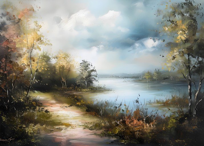 Impressionistic Lake Landscape Painting