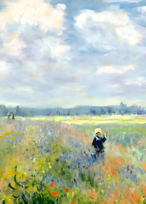 Impressionist Field of Poppies with Distant Figures