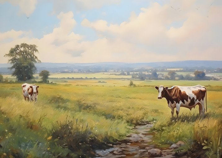 Pastoral Landscape with Cows and Rolling Hills