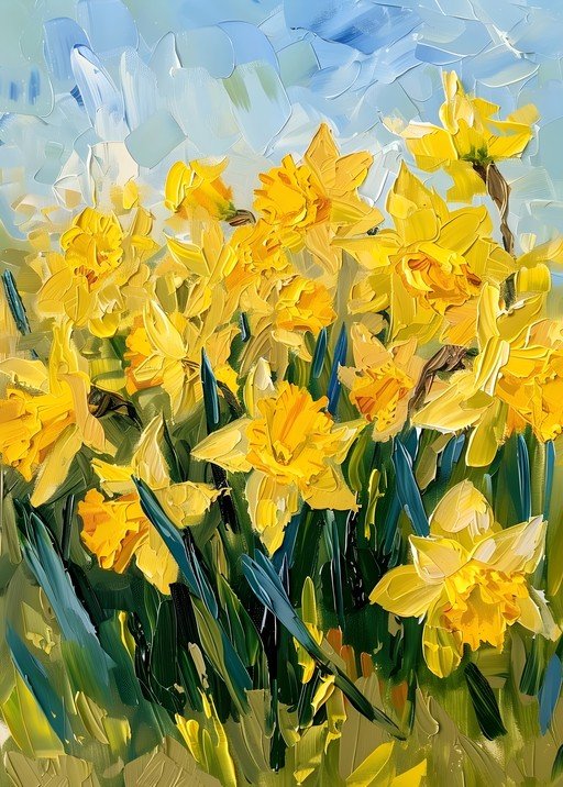Impressionist Daffodil Field Painting