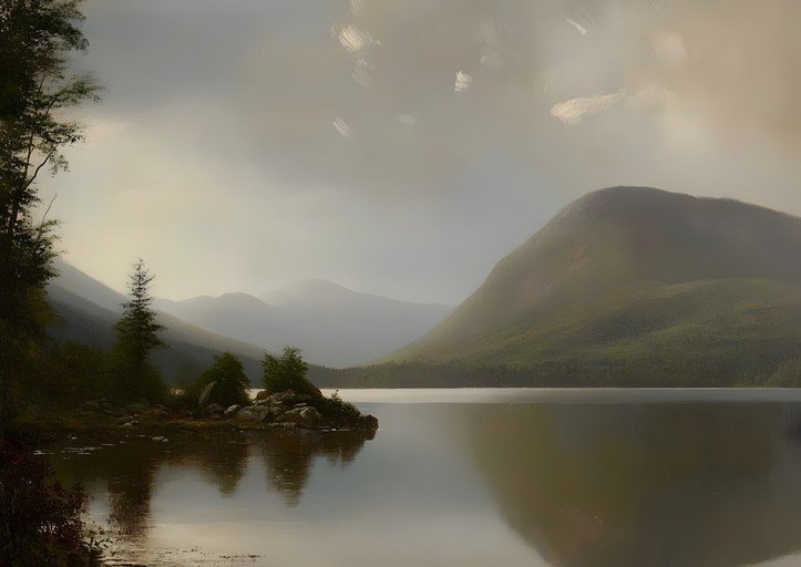 Serene Mountain Lake Landscape Painting