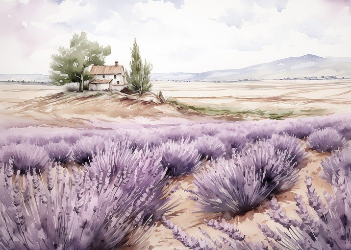Lavender Field with Farmhouse in Provence