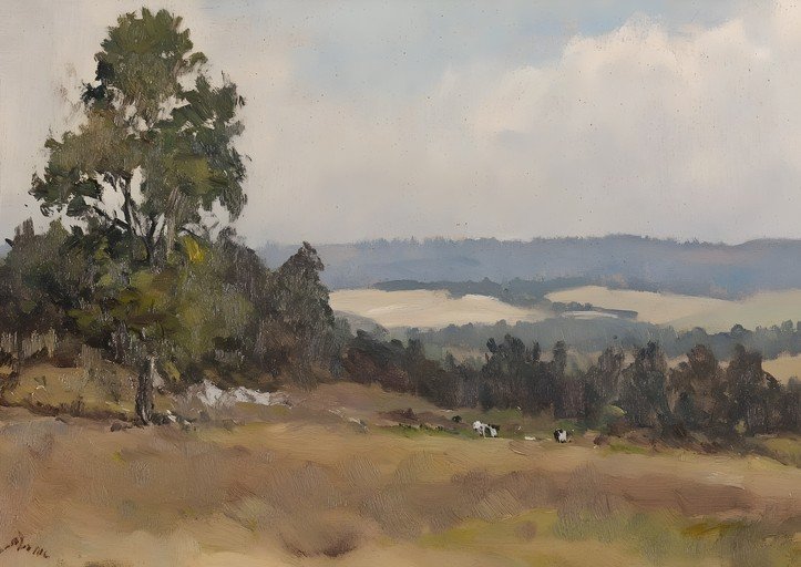 Pastoral Landscape with Cows and Rolling Hills
