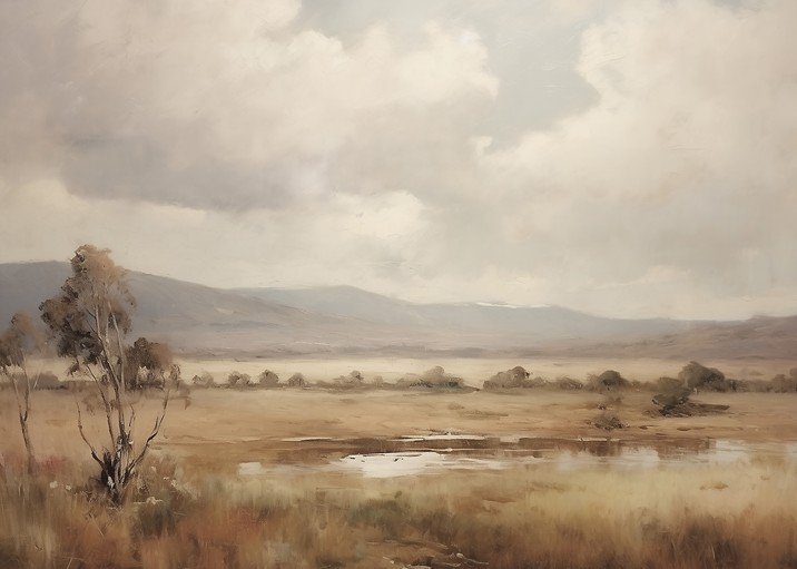 Misty Landscape with Trees and Water