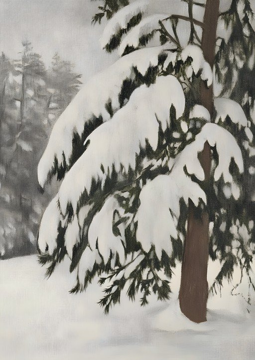 Snow-Covered Pine Branches in a Winter Forest