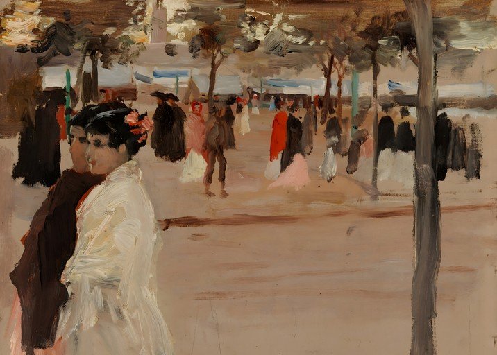 Impressionist Scene of People in a Park