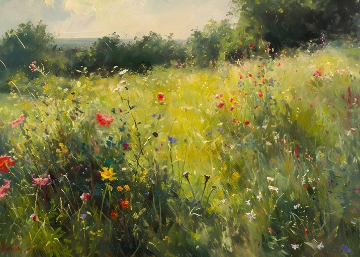 Impressionist Wildflower Meadow Painting