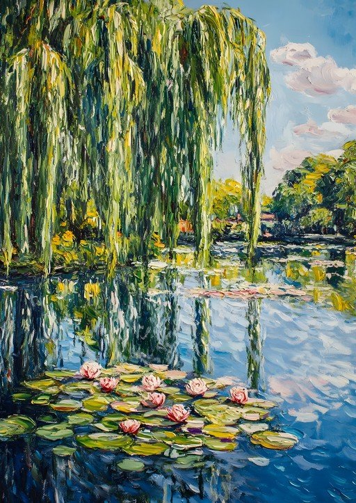 Impressionist Water Lilies and Weeping Willow