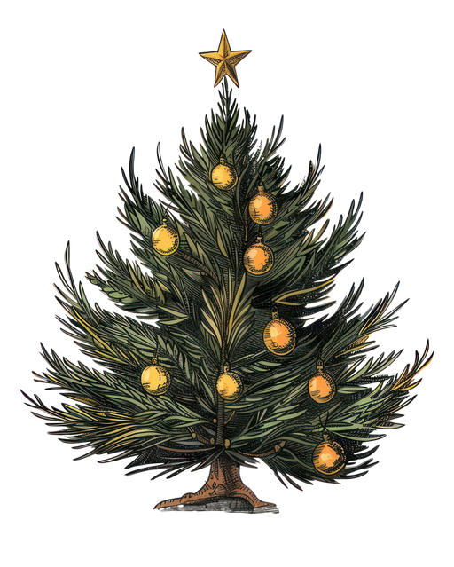 Vintage Christmas Tree with Ornaments and Star Topper